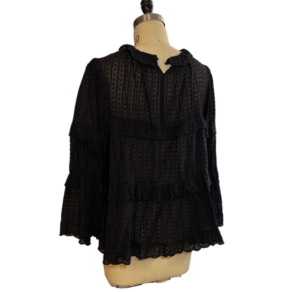 Isabel Marant Etoile Ykaria Ruffle Blouse Black Flocked Cotton Size 40 - Picture 5 of 8